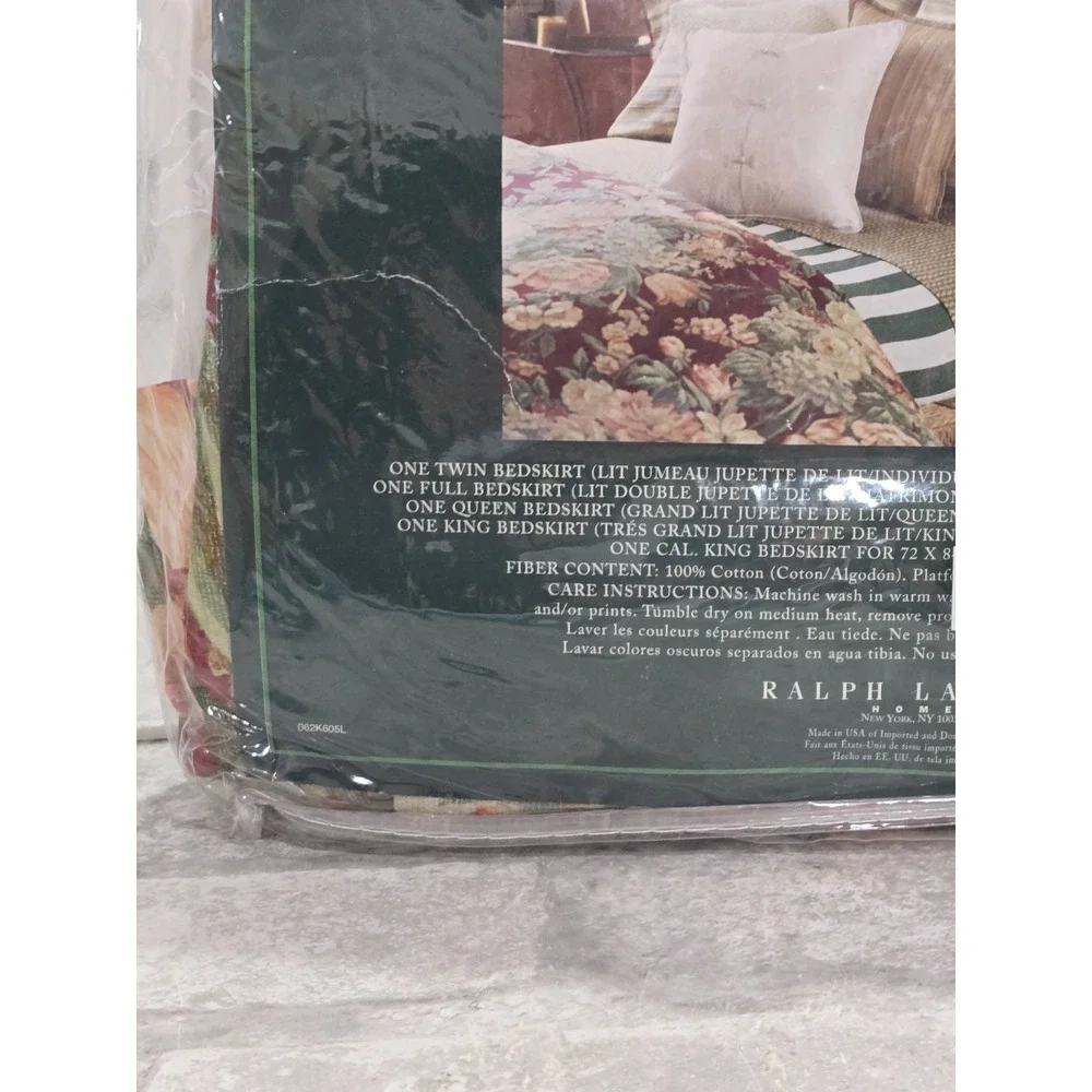 Ralph Lauren Deser Plains Burgundy Red Green Floral Sateen Queen Bed Skirt‎ 15